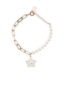 Women Swarovski Stella Crystal And Faux Pearl Charm Bracelet