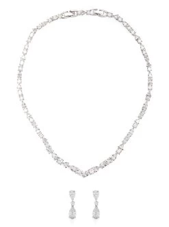 Women Swarovski Tennis Deluxe V Necklace Set
